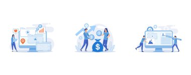 Content aggregator abstract concept , Investment fund abstract concept , Content creation abstract concept, set flat vector modern illustration