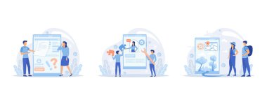 FAQ website banner set, support page, guides page, frequently asked questions or questions and answers, client or customer support, set flat vector modern illustration