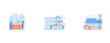 City using intelligent transportation system technologies, Residential house reconstruction, city renovation, Repairman service, set flat vector modern illustration