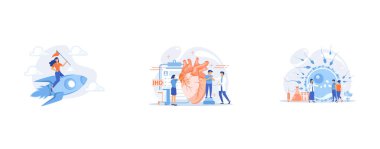 Leadership and job promotion, Heart disease, ischemic heart disease, coronary artery disease concept, Doctor working on infertility treatment for couple, set flat vector modern illustration