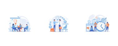 Business conference, Businessmen making agreement, Work schedule, timetable managing, set flat vector modern illustration