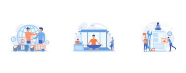 Worldwide shipping service, international distribution, Business mentoring, coaching, Mobile app engineering, set flat vector modern illustration