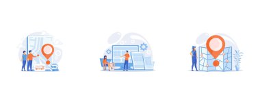 Exhausted, frustrated worker, burnout, Adaptive mobile app interface, web optimization, Journey route planning, set flat vector modern illustration