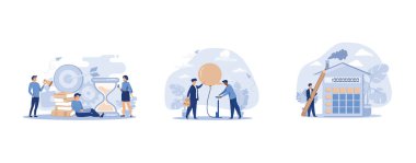 Symbol of teamwork, cooperation, partnership, business promotion and development, Inequality and injustice or racist and unequal for people of color or black people concept, House mortgage calculation, set flat vector modern illustration