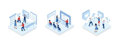 people characters are thinking over an idea, Multiracial Business People Team in Meeting Room, Success concept, isometric vector modern illustration