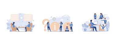 workers are sitting at the negotiating table, online communication, communication over the Internet, set flat vector modern illustration