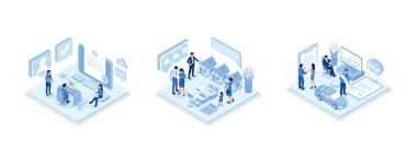 Character Hand holding Smartphone with Sms Authentication Key and typing Password on Laptop with Online Login Form on Screen, Loan, Rent and Mortgage Concept, Man Character Buying or Renting Car and Signing Auto Insurance Policy Form, isometric vecto