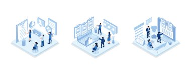 Hr manager presenting potential job candidate, Hr managers searching new employee, Human resource management and hiring concept, isometric vector modern illustration