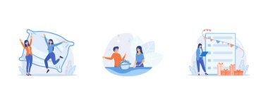 Evden çalışma, iş sorunları çözme konsepti, çevrimiçi işbirliği toplantısı, düz vektör modern illüstrasyonunu ayarla