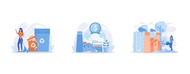 company information analytics, a company of people holding on to a thread from a paper plane, the concept of working time management, set flat vector modern illustration