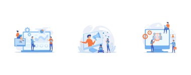 Data analysis, business analytics, SMM strategy, Social media marketing, digital promo campaign, Marketing strategy, promotional campaign, set flat vector modern illustration