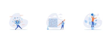 Project management, Workaround or solution to bypass problem or difficulty, Personal development, set flat vector modern illustration