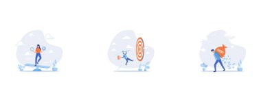 Time and money balance, Focus on business goal, Debt burden, set flat vector modern illustration