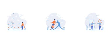 Customer journey, pushing yourself to success, confidence and positive thinking, set flat vector modern illustration