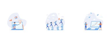 Business consultant, Knowledge or education to help business success, online marketing or social media communication plan, set flat vector modern illustration