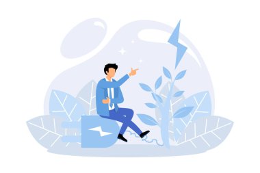 Sustainability illustration. Sustainable clean industrial factory, renewable energy sources and green electricity. Flat vector modern illustration