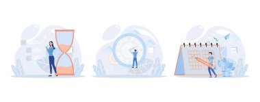 Business management illustration. Characters planning schedule, managing to do tasks and time. Time management and schedule organization concept. Flat vector modern illustration