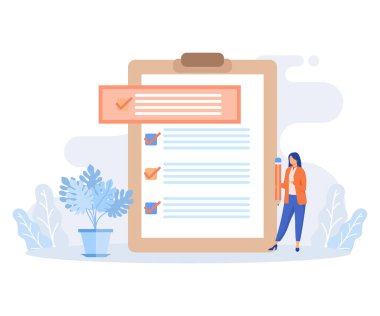 Online education illustration. Students having video call with teacher. People learning online and solving educational test or exam. Distance learning concept. flat vector modern illustration