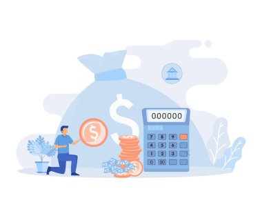 Public finance illustration. Characters integrating with government institutions. Central bank, federal budget and GDP statistics concept. flat vector modern illustration