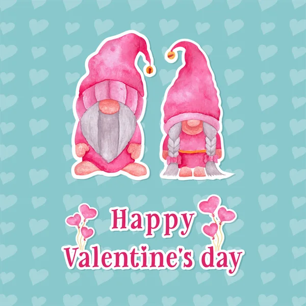 Happy Valentine Day Cute Gnome Holding Heart Balloon Love You — Vetor de Stock