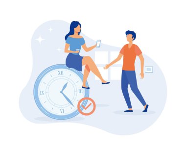 Schedule planning illustration. Characters managing work tasks and deadline time using calendar. Time management and organization concept.flat vector illustration