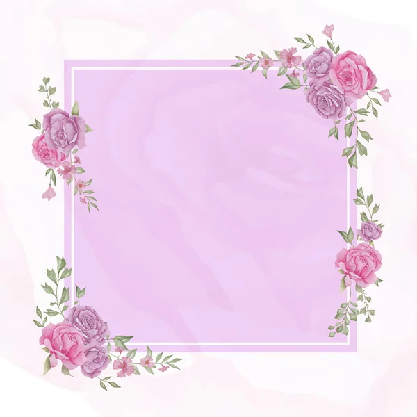 Painted watercolor composition of flowers in pink colors. Frame vignette with a bouquet of flowers.