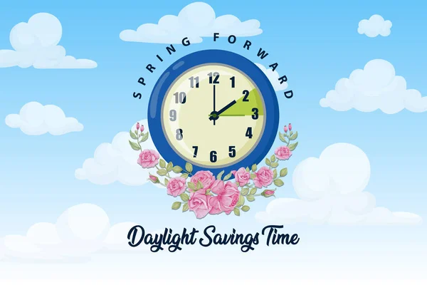 Spring Forward Daylight Saving Time Banner Lembrete Primavera Time Change —  Vetores de Stock