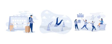 Annual leave, Failure or mistake causing catastrophe despair,Employee benefits reward to motivate employee concept,set flat vector modern illustration