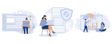 Web development concept, Single page application, progressive web app, benchmark testing, responsive website, application working offline, set flat vector modern illustration