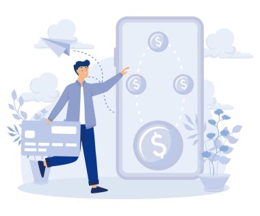 Remote payroll, Freelancer filling invoice, distance job payroll, money transfer online, get salary on bank account,flat vector modern illustration