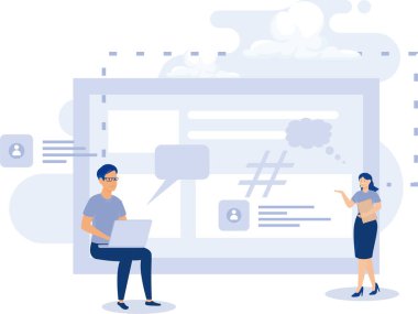 SMM strategy concept, Social media management, microblog platform, online content marketing, user engagement and interaction, flat vector modern illustration