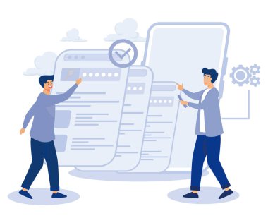 UX tasarım soyut kavramı, Kullanıcı araştırması, kablo, prototip, tasarım projesi, çevrimiçi araştırma ve raporlar, web sayfası düzeni, düz vektör modern illüstrasyon