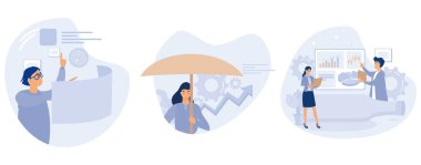 Proje planlama konsepti, Proje ve risk yönetimi, darboğaz analizi, çevik metodoloji, bilişim profesyoneli, iş akışı iyileştirmesi, düz vektör modern illüstrasyonunu ayarla