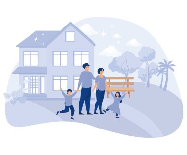 Özel ve ticari emlak piyasası kavramı, aile evi, mülk değeri, düz vektör modern illüstrasyon