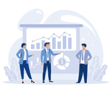 Şirket finans kavramı, finans müdürü finansal rapor hazırladı, düz vektör modern illüstrasyon