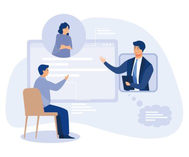 Girişim ve iletişim konsepti, çevrimiçi buluşma, finansal destek, çevrimiçi kitle fonlaması, girişimcilik, düz vektör modern illüstrasyon