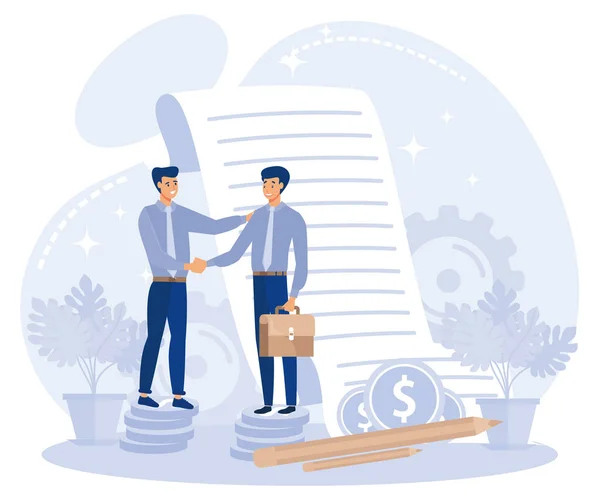 Concept Financement Risque Partenaires Signant Contrat Faisant Affaire Vecteur Plat — Image vectorielle