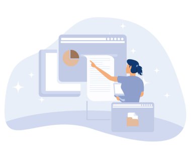 İş dijitalleştirme kavramı, dijital dönüşüm, sosyal medya izleme uygulaması, düz vektör modern illüstrasyon