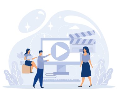 IPTV konsepti. İnternet protokol televizyonu. Akıllı multimedya teknolojisi. Düz vektör modern illüstrasyon