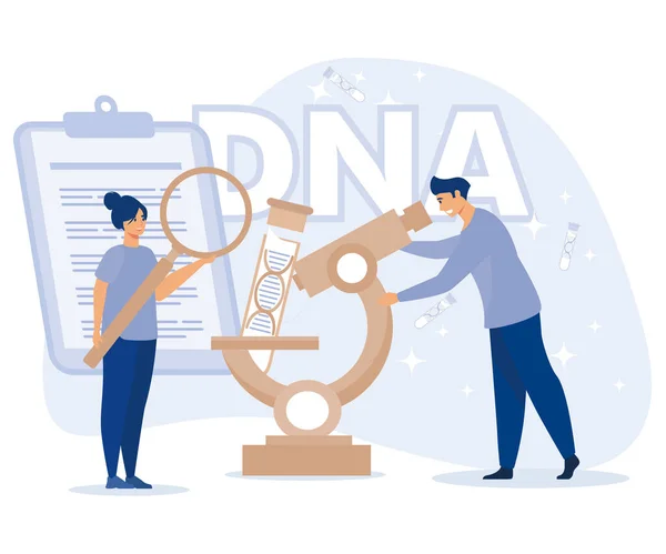 遗传Dna科学概念 大基因螺旋符号 实验室设备 平面矢量现代插图 — 图库矢量图片
