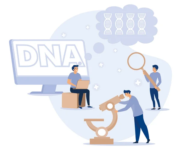 遗传Dna科学概念 大基因螺旋符号 实验室设备 平面矢量现代插图 — 图库矢量图片