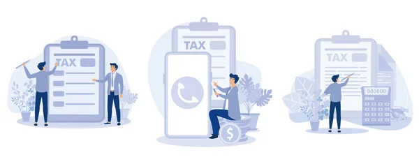 Φορολογική Δήλωση Έννοια Προθεσμία Χαρτί Τηλέφωνο Κατάθεση Φόρου Συμπληρώστε Φορολογική — Διανυσματικό Αρχείο
