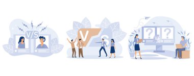 Harflerin konseptine karşı. Savaşa karşı. İki kişi veya ürün arasındaki rekabet, düz vektör modern illüstrasyonunu ayarla