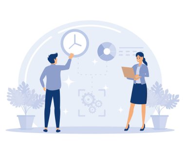 IT proje dağıtım konsepti, Agile proje yönetimi, planlama ve teslim tarihi, yazılım geliştirme, yoğun iş akışı, problem çözme, düz vektör modern illüstrasyon