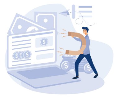 Web sitesi monetizasyon konsepti, çevrimiçi para kazanmak, nüfuzlu iş ve yaratıcı içerik üretimi, düz vektör modern illüstrasyon