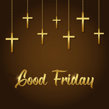 Altın rengi, vektör arkaplan illüstrasyonunda çapraz işaretli mutlu güzel cuma metinleri