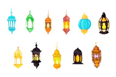 Bazı fenerler el çizimi, el çizimi suluboya vektör çizimi tebrik kartı veya davetiye tasarımı için