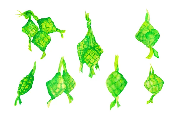 Vector Handgezeichneter Traditioneller Ketupat Handgezeichnete Aquarell Vektorillustration Für Grußkarte Oder — Stockvektor