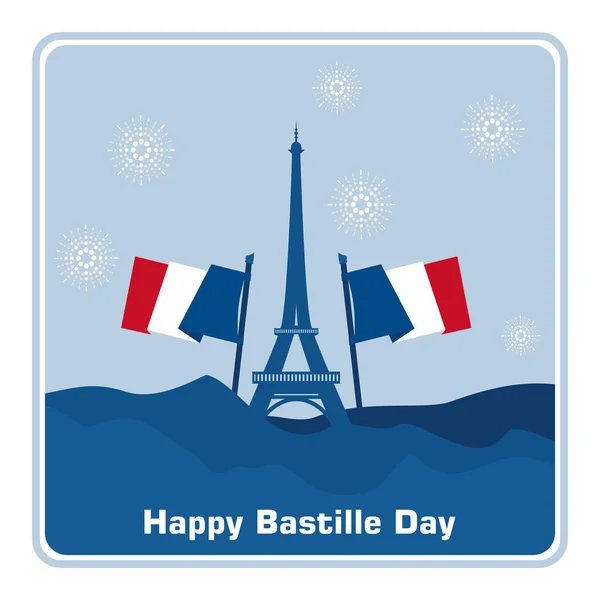 Eiffel Tower Salute Flags French National Day Happy Bastille Day — Stock Vector