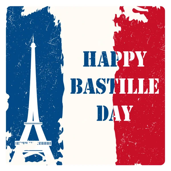 Happy Bastille Day 14Th July Brush Stroke Holiday Greeting Card — Stock Vector